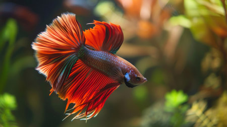 A Betta fish flaring its fins in a display of dominance, showcasing the majestic presence and regal demeanor of these captivating creatures.の素材