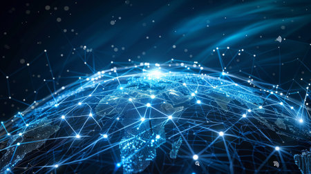 Global logistics network concept and wireless communication network, abstract image visual, internet of things conceptの素材