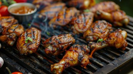 grilled chicken wings barbecue with pepper and garlicの素材