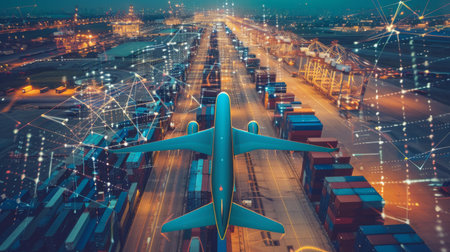 Global logistics network concept and wireless communication network, abstract image visual, internet of things conceptの素材