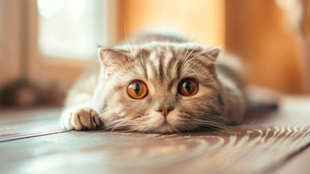 Scottish Folded Cat Lies On A Tableの素材