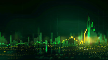 Stock market or forex trading graph and candlestick chart suitable for financial investment concept. Economy trends background for business idea and all art work design. Abstract finance background.の素材