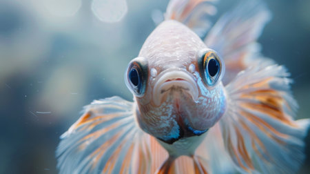 A close-up of a Betta fish's expressive eyes, capturing the intelligence and curiosity that make these creatures such captivating companions.の素材