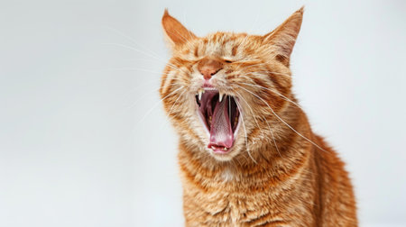 Crazy ginger cat crying isolated on white backgroundの素材