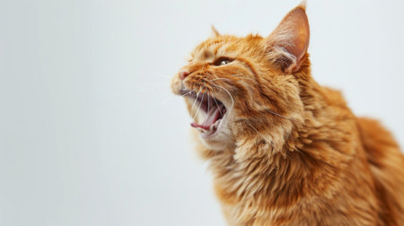 Crazy ginger cat crying isolated on white backgroundの素材