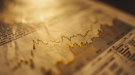 A close-up of a gold price chart printed in a financial newspaper, highlighting recent market trends.の素材