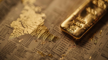 A close-up of a gold price chart printed in a financial newspaper, highlighting recent market trends.の素材