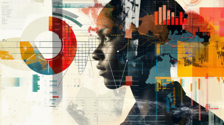 A creative collage of business graphs, representing the complexity and diversity of economic data.の素材