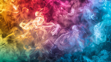 Vibrant swirls of colorful smoke from various flavored vape pens, creating an artistic and dynamic display.の素材