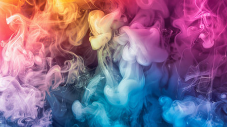 Vibrant swirls of colorful smoke from various flavored vape pens, creating an artistic and dynamic display.の素材