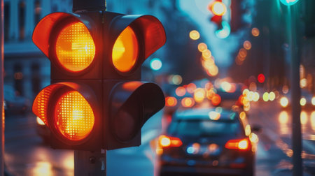A traffic light with a countdown timer indicating the time remaining before the light changes, aiding drivers in decision-making.の素材