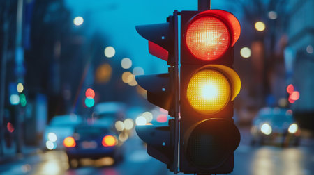 A traffic light with a countdown timer indicating the time remaining before the light changes, aiding drivers in decision-making.の素材