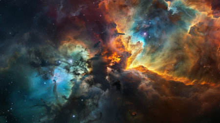 A colorful nebula glowing with the light of newborn stars, captured by a space telescope and revealing the dynamic and ever-changing nature of the cosmos.の素材