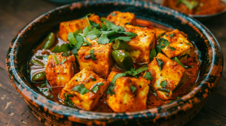A food blogger capturing the beauty of Indian cuisine with a stunning photo of paneer dishes, inspiring followers to explore the rich flavors of Indian cooking.の素材