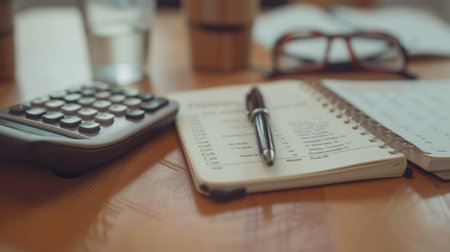 A close-up of a calculator and notebook filled with financial calculations, highlighting the strategic planning behind successful saving habits.の素材