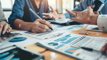 A team of financial advisors discussing investment strategies with a client, illustrating personalized financial planning.の素材