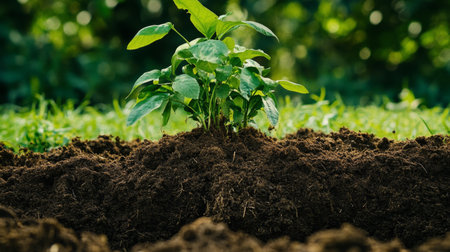 A close-up of soil being carefully packed around the roots of a newly planted tree, demonstrating the importance of proper planting techniques for healthy growth.の素材