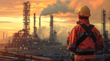 Construction Worker Planning Contractor Checking at site gas, oil, energy and factoryの素材