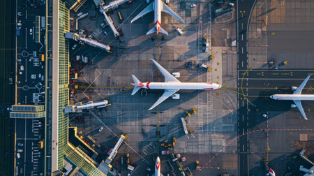 London, Aerial Photograph of London Heathrow Airport Terminalの素材