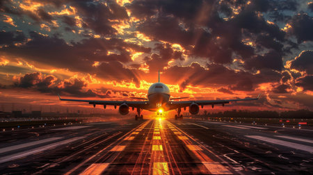 plane lands on the runway on a backgroundの素材