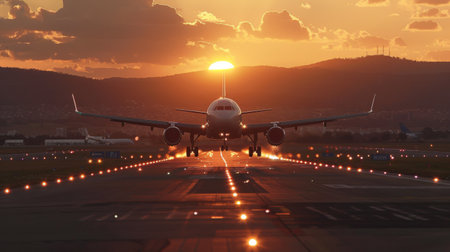 Passenger airplane landingの素材