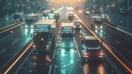 Transportation and logistics network distribution technology concept. Using AI in logistics and supply chain managementの素材