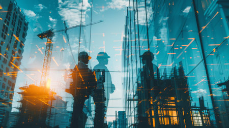 team engineer building construction project with architect people or construction workerの素材