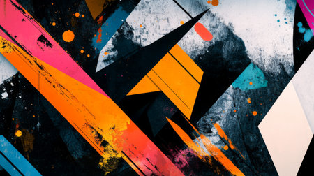 An abstract background with geometric shapes and sharp angles, using contrasting colors and patterns to create a modern and edgy visual effect.の素材
