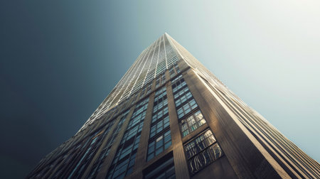 An iconic landmark skyscraper towering above the city skyline, serving as a beacon of progress and a symbol of architectural excellence.の素材