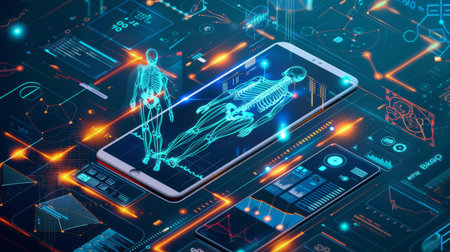 Medical abstract, Healthcare networking and data connected of patient on internet digital technologies,の素材