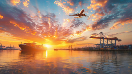 Logistics and transportation of Container Cargo ship and Cargo planeの素材