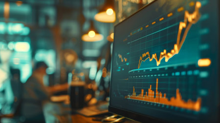 A close-up of a graph with increasing numbers, held in a business meeting with focused individuals.の素材