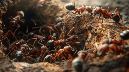 A colony of ants constructing an intricate network of tunnels in the soil, showcasing their engineering prowess.の素材