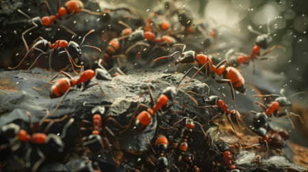 Ants swarming around a food source, displaying their keen sense of smell and ability to locate resources.の素材