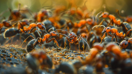 Ants swarming around a food source, displaying their keen sense of smell and ability to locate resources.の素材