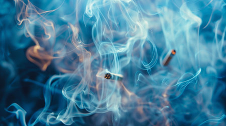 Smoke trails from multiple cigarettes intertwining in the air, forming complex and beautiful patterns.の素材