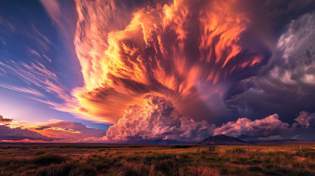 Majestic clouds forming dramatic shapes against a vibrant sunset sky, evoking a sense of awe and wonder.の素材
