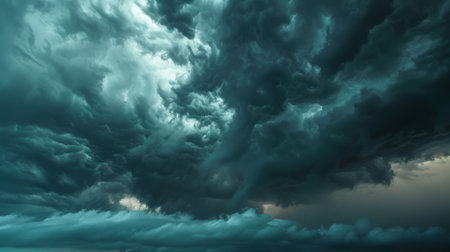 Dark storm clouds gathering ominously on the horizon, signaling an impending thunderstorm or rain shower.の素材