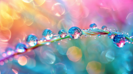 A macro shot of water droplets beading on a blade of grass after a morning dew, showcasing the wonders of the natural world.の素材