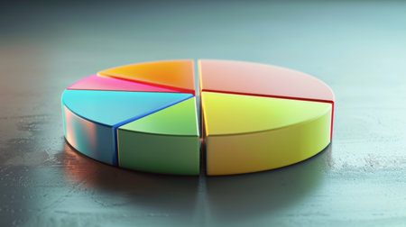 A 3D pie chart showcasing percentages and ratios, providing a visual representation of data for analysis.の素材