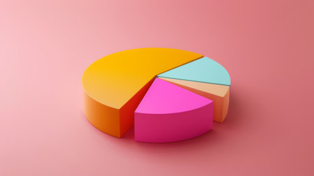 A 3D pie chart showcasing percentages and ratios, providing a visual representation of data for analysis.の素材