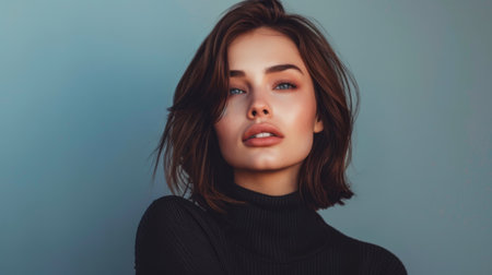 A portrait of a confident woman with a chic bob hairstyle, exuding sophistication and poise as she poses for the camera.の素材