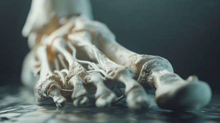 A close-up of a human foot, showcasing the bones, joints, and muscles that enable movement and support in the lower extremities.の素材