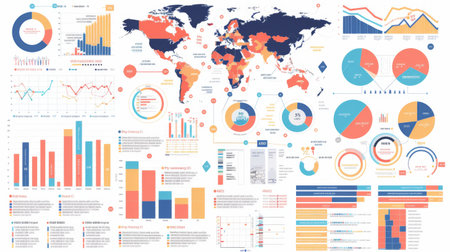 An infographic poster presenting statistical data in visually appealing graphs and illustrations for easy understanding.の素材
