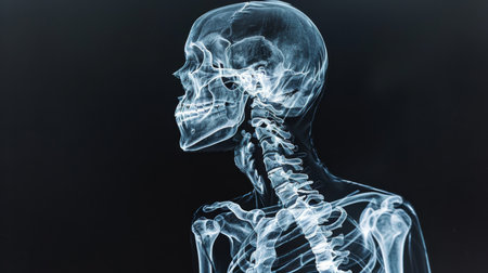 An X-ray image of a human skeleton, showcasing the intricate structure of bones and joints in the human body.の素材