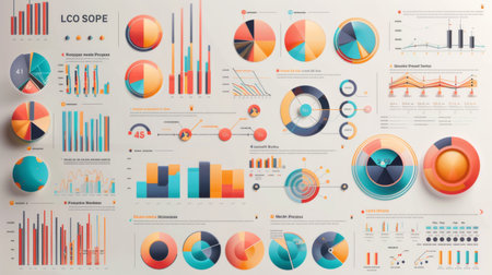 An infographic poster presenting statistical data in visually appealing graphs and illustrations for easy understanding.の素材