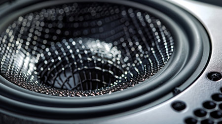 Close-up of a high-quality speaker cone, showcasing the intricate details and engineering of the audio device, emphasizing precision and craftsmanshipの素材