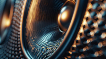 Close-up of a high-quality speaker cone, showcasing the intricate details and engineering of the audio device, emphasizing precision and craftsmanshipの素材