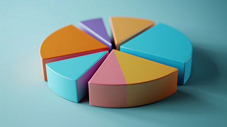 A 3D pie chart showcasing percentages and ratios, providing a visual representation of data for analysis.の素材