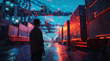 logistic transportation network concept, business man monitorの素材